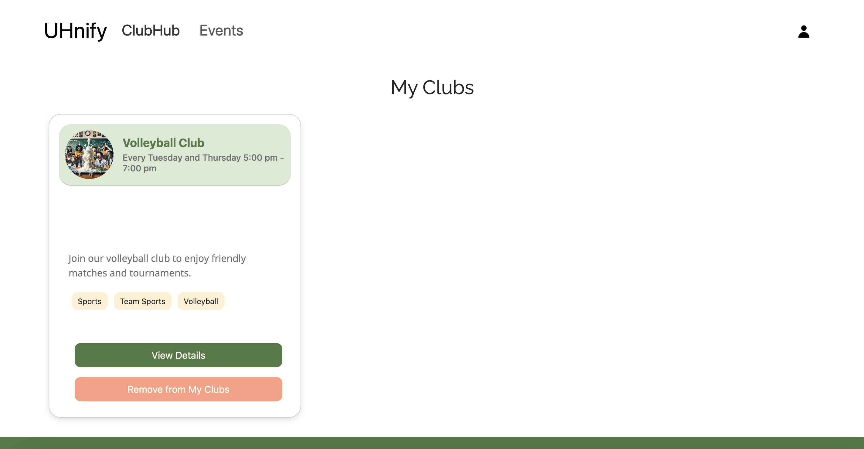 My Clubs Page Screenshot